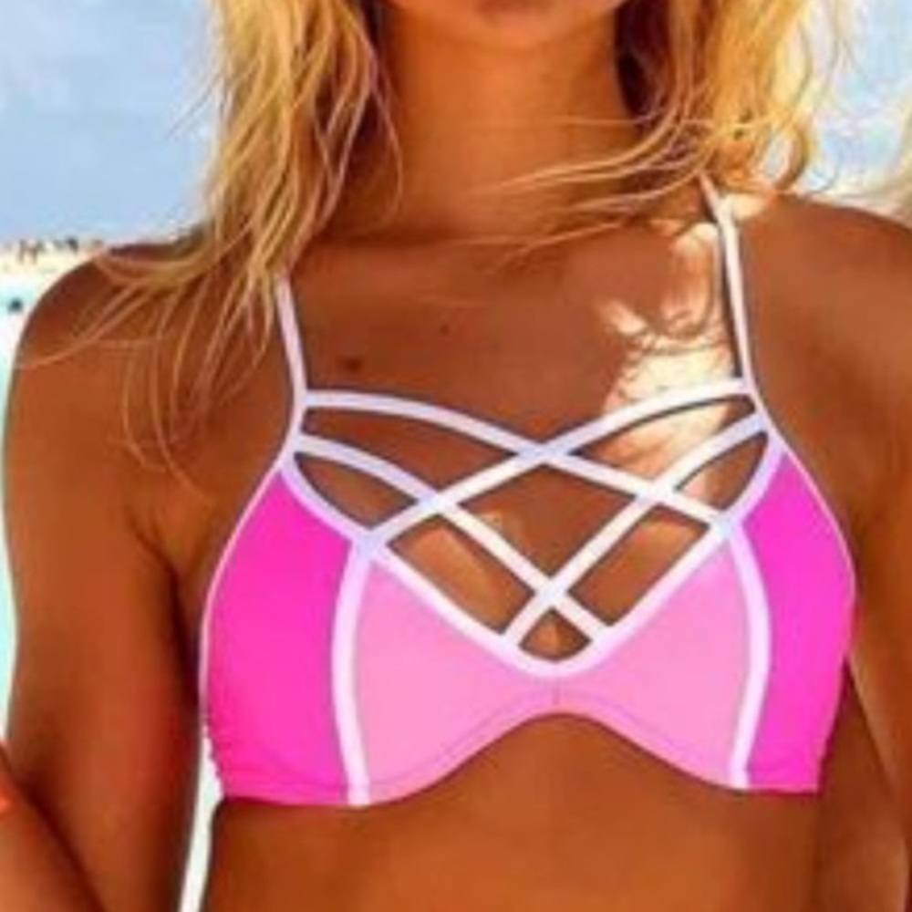 Pink Strappy Front with a T Back Swim top